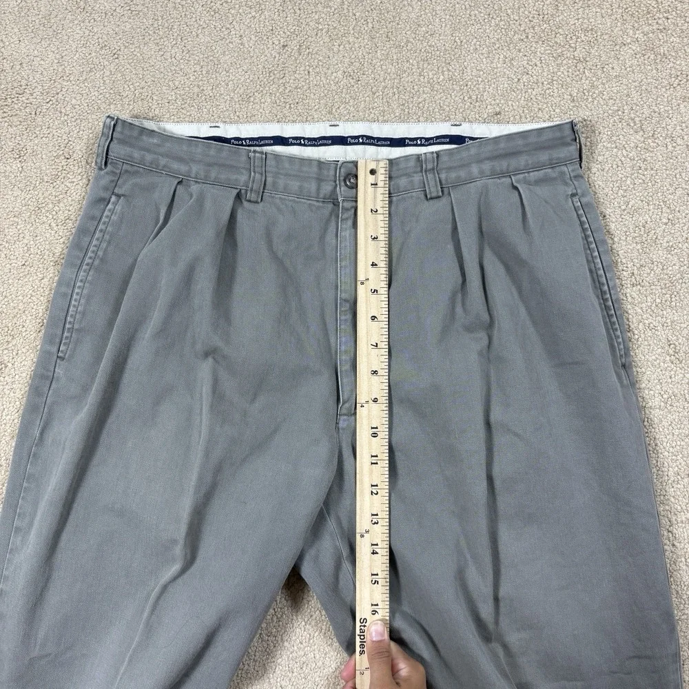 Vintage Polo Ralph Lauren Pleated Chino Pants Mens 36x30 Khaki Gray Cotton